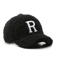 Casquette de baseball en laine d'agneau brodée de lettres pour l'automne/hiver - Casquette de baseball résistante au froid pour les sports et loisirs en plein air