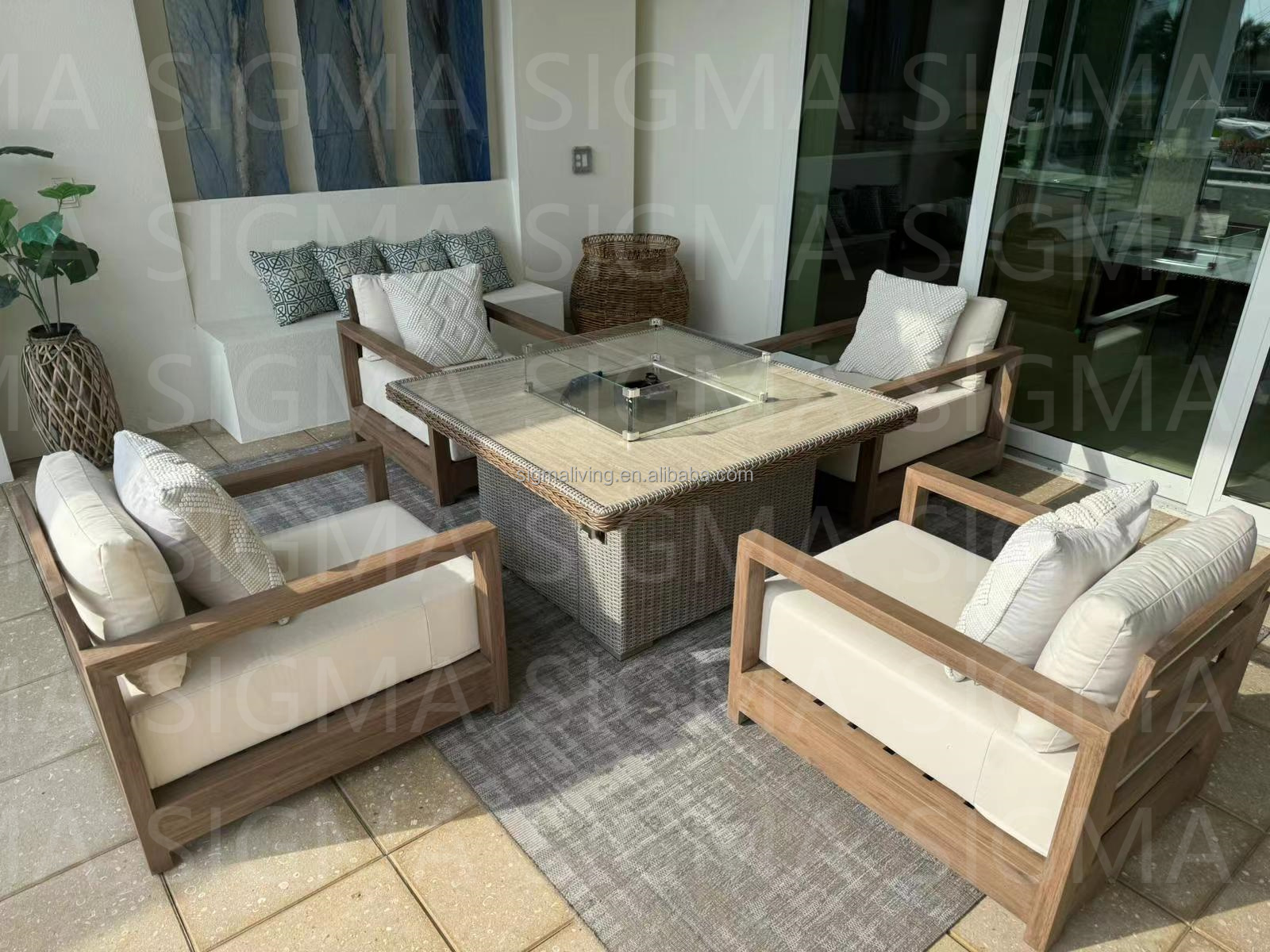 Factory High End Patio Furniture Teak Wood Outdoor Furniture Garden Set OEM/ODM Solid Teak Wooden Sofa