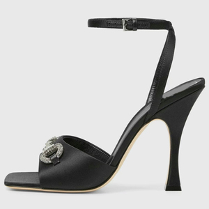 Sandales à talons hauts pour femmes, en soie, à bout carré ouvert, avec bride de cheville, style escarpins, ornées de chaînes de diamants, pour tenues sexy - Product Image 2