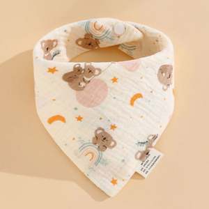 Babero de Algodón de Doble Capa para Bebé, Toalla Triangular con Estampado de Animales, Pañuelo para la Cabeza de Recién Nacido, Cierre de Botón, Lavable para Todas las Estaciones - Product Image 4