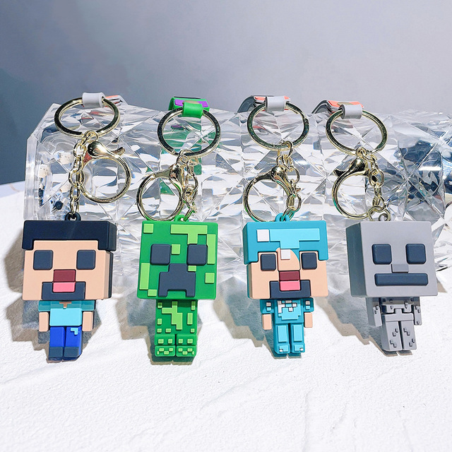 Joylit New Arrival Minecrafts Building Block Keychains Cartoon Doll Car Pendant Made of Durable Rubber