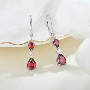 2023 joyería de moda pendiente personalizado doble corte de pera piedra preciosa rubí pendiente colgante para mujer