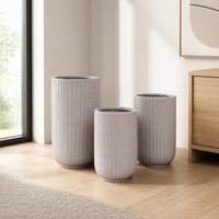 Lot de 3 jardinières rondes en fibre de verre avec texture rainurée verticale, grandes jardinières et pots pour plantes d'intérieur et d'extérieur, jardin, maison, patio