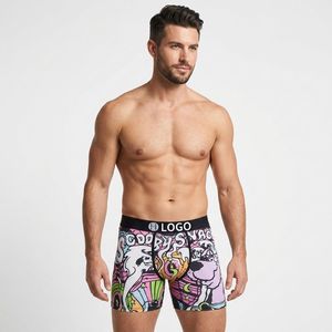 Boxers pour hommes CELINNE à imprimé floral, taille mi-haute, respirants, en spandex et polyester tricoté, avec logo à la ceinture - Product Image 3