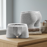Caleçons Boxers Classiques Gris et Blanc pour Hommes avec Logo sur la Ceinture Élastique, 91% Micro Modal 9% Spandex, Tricotés, En Stock
