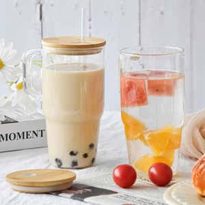 Taza de vidrio transparente esmerilado de 17 oz para sublimación UV DTF con asa, tapa de bambú y pajita, para cerveza, leche, té y café, desde almacén de EE. UU. - Product Image 3