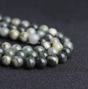 Kualitas Terbaik bulat alami olivin batu kristal manik-manik untuk membuat perhiasan penyembuhan kristal longgar manik-manik batu permata