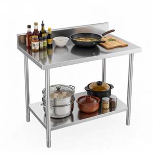 2025 yeni fabrika toptan paslanmaz çelik 201/304 çalışma masası 100mm Backsplash çift raf 300 kg/m yük ticari mutfak - Product Image 2