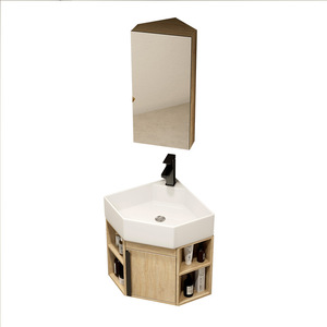 Ensemble de meuble-lavabo intégré moderne, étanche, en bois naturel, avec miroir intelligent mural, pour petits appartements, salle de bain triangulaire, hôtel - Product Image 1