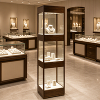 Vitrine à bijoux sur pied GZowin à 3 niveaux en verre avec éclairage LED, écologique, durable, couleurs personnalisables, pour colliers et bagues
