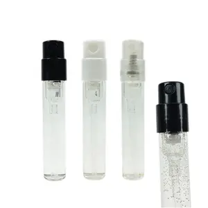 Fácil de instalar pequeña rellenable 1,5 ml 2ml 2,5 ml Vial de vidrio con blanco y negro Spray para probador de Perfume de muestra botella de botella