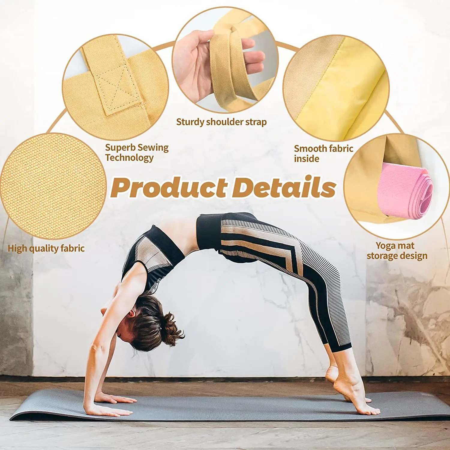 Customize logo eco friendly exercise blank natural cotton canvas oversized storage tote shoulder yoga mat bag for adult