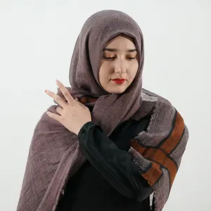 Cachecol de lã de caxemira hijabs islâmico muçulmano personalizado, xales de malha pashmina listrados para mulheres, hijabs de alta qualidade