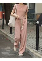 Conjunto de dos piezas casual para mujer: abrigo corto con cremallera y cuello alto, pantalones de cintura alta de pierna ancha, chándal holgado para uso diario en otoño.