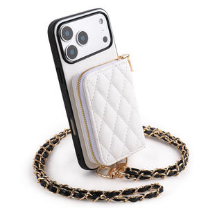 Étui portefeuille bandoulière matelassé en cuir PU de luxe avec motif losanges, pour téléphone universel, porte-cartes zippé et chaîne de lanière - Product Image 4