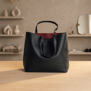 Bolsos de Mano Casuales de Cuero Genuino Negro Estándar para Mujer, a la Moda, Impermeables, de Gran Capacidad, con Cierre y Correa Cruzada, Personalizables - Product Image 1
