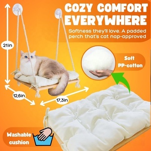USMILEPET Factory Outlet de madera para mascotas hamaca nidos cojín cama con ventosa Mat colgante gato columpio para balcón gato perca - Product Image 5