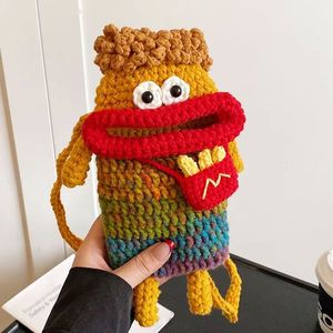 Sac bandoulière en crochet fait main pour téléphone, motif bouche de saucisse, style 'Ugly Cute' tendance, pour femmes et enfants, avec porte-monnaie ouvert style dessin animé - Product Image 3