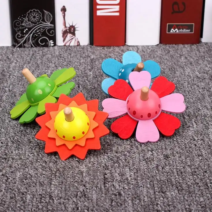 Children's Wooden Classic Flower Spinning Top Toy Educational Gift Toys For Kids