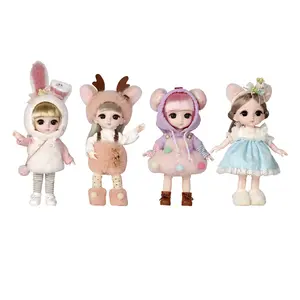 Boneka Mini BJD 16Cm 13 "Boneka Anak Perempuan, Boneka Anak Perempuan DIY Mata Besar 3D dengan Aksesori Pakaian Berubah Mode 1/8