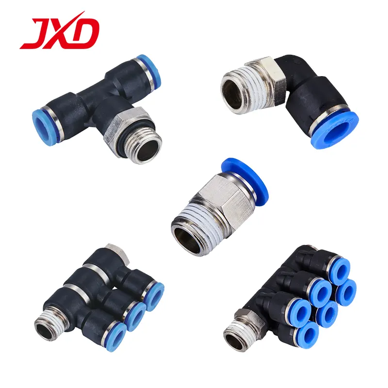 JXD 1/8 1/4 1/2 3/8 원터치 플라스틱 에어 호스 공압 부품 피팅 퀵 커넥터