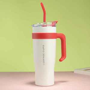 40oz Modern Stainless Steel <b>Large</b> Capacity Vacuum Insulated Straw Cup with Handle Leak-Proof - Product Image 3