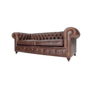 Sofá Chesterfield de Alta Calidad, 3 Plazas, Cuero Genuino, Tapizado Profundo, Mueble de Sala de Estar de Lujo, Estilo Clásico Elegante - Product Image 1