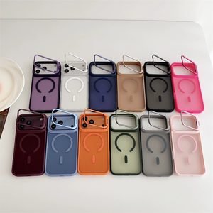 Funda Magnética Mate para Teléfono con Anillo de Aleación para Lente de Cámara y Soporte para iPhone 18 17 16 15 Pro Max, Funda con Soporte Magnético - Product Image 1