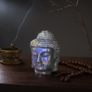 Cabeza de Buda Tallada en Labradorita Púrpura: Un Obra Maestra de Piedras Preciosas Raras para la Paz, el Meditación y la Decoración Elegante - Product Image 3