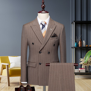 <span class=keywords><strong>Costume</strong></span> d'Affaires Noir Croisé Sur Mesure Vente en Gros, <span class=keywords><strong>Costume</strong></span> de <span class=keywords><strong>Mariage</strong></span> Haut de Gamme Rayé Couleur Café pour <span class=keywords><strong>Homme</strong></span> - Product Image 1