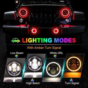Faro de Trabajo LED Redondo de 7 Pulgadas y 12V con Halo RGB y Luces Antiniebla, 80000 Lúmenes, 6500K, para Luz Alta/Baja, para Jeep Todoterreno - Product Image 3