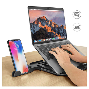 Support d'<span class=keywords><strong>ordinateur</strong></span> <span class=keywords><strong>portable</strong></span> réglable avec support pour téléphone, 7 niveaux de réglage ergonomique + base pivotante à 360°, support <span class=keywords><strong>portable</strong></span> pliable pour <span class=keywords><strong>ordinateur</strong></span> <span class=keywords><strong>portable</strong></span> - Product Image 1