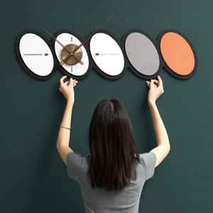 Nordic Style <b>Wall</b> <b>Clock</b> Oval Shape <b>Silent</b> Quartz Movement Battery Powered Living Room Home Decor Art Modern Design - Product Image 2