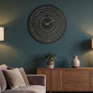 Horloge murale ronde en métal de style bohème islamique, design géométrique abstrait, mouvement silencieux à quartz, décoration de salon - Product Image 3