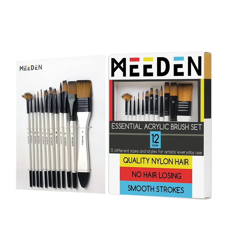 Meeden 12 Stuks Acryl Verf Penselen Set Zacht Nylon Haar Voor Acryl Schilderen