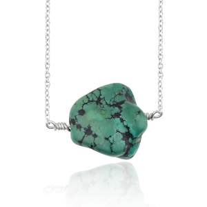 Gemkora-collar con colgante de turquesa tibetana natural, piedra en bruto pulida, cadena de plata, regalo de joyería unisex - Product Image 1