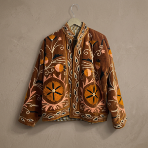 Chaqueta de terciopelo marrón para mujer, bordado de hilo grueso, cuello alto, abertura frontal, estilo casual, abrigo corto, OEM, venta al por mayor de fábrica, personalizada - Product Image 1