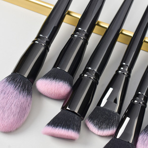 Juego de brochas de maquillaje profesional de 18 piezas, mango negro con punta de cerda rosa, cerdas veganas y mangos ergonómicos para uso facial - Product Image 4
