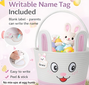 Cesto Pasquale 2026 di Tendenza con Coniglietto Cartoon, Manico e Targhetta Nome, Comodo <span class=keywords><strong>per</strong></span> Bambini e Bambine - Product Image 3