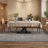Table à manger rectangulaire en marbre de luxe moderne avec pieds en acier inoxydable noir en forme de X pour villa, mobilier de salle à manger haut de gamme