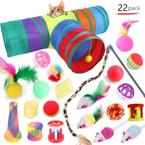 Set di giocattoli interattivi per gatti di vendita caldi 22 pezzi regalo giocattolo per topi promozionale i migliori giocattoli per gattini per gatti Multi-stile Set Tunnel pieghevole