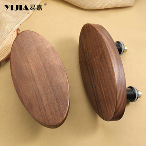 YIJIA Walnut Wood Oval Sliding Door Handle 9102 Touch Control Commercial Use - Product Image 4