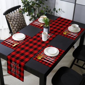 <span class=keywords><strong>Runner</strong></span> da tavola di natale decorazioni per feste di capodanno Set di <span class=keywords><strong>Runner</strong></span> e tovagliette da tavola a quadri rossi per la casa