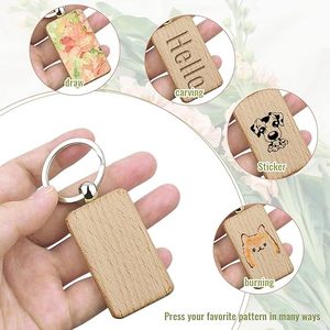 Porte-clés rectangulaires WOQI en bois de hêtre brut, prêts pour la gravure laser/la pyrogravure, avec anneaux fendus, pour cadeaux, vente en gros à prix abordable - Product Image 4