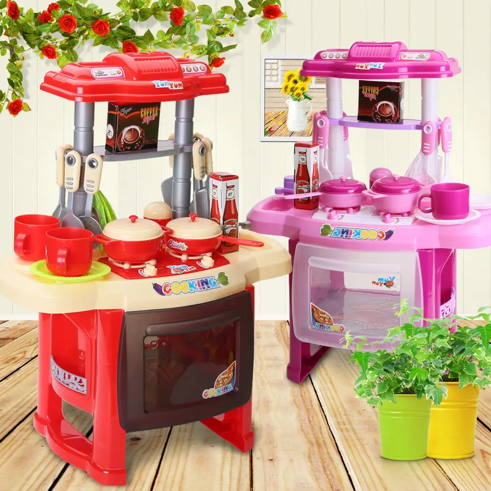 New Products Miniature Plastic Kitchen Game Pretend Play House Toy Set Simulation Cooking Games With Light And Music For Kids