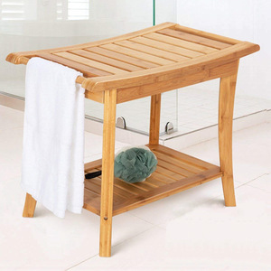 Bamboo <b>Bathroom</b> <b>Stool</b> With Towel Rack And Storage Shelf Solid Wood Minimalist Design For <b>Bathrooms</b> - Product Image 1