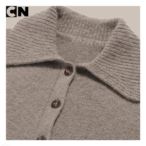 GRS Certificación Cachemira Fabricante Logotipo personalizado Mujeres Suelto Suave acanalado Polo Collar Cachemira Jersey Suéter para Base de lujo - Product Image 3