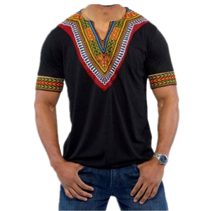 <b>Men's</b> African <b>Dashiki</b> T Shirt V Neck Short Sleeve Printed Tee Casual Ethnic Wear - Product Image 2