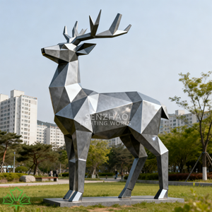 Escultura de Ciervo de Acero Inoxidable con Facetas Geométricas Grandes SENZHAO, Estatua de Animal de Metal Moderna para Exhibición de Arte Público al Aire Libre - Product Image 1