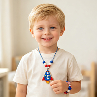 Kit de collier en bois à peindre soi-même, fusée spatiale avec perles en bois et marqueurs de peinture, jouet artistique éducatif pour les enfants, fête d'anniversaire